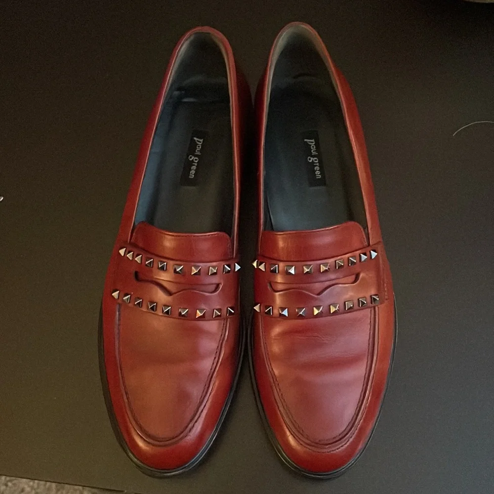 Paul Green Sofia Studded Leather Loafer Wine Size 8 - Picture 3 of 9